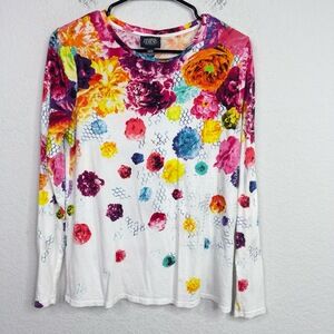 Prabal Gurung X Target Shirt Women M Floral Abstract Artsy Long Sleeve Whimsical